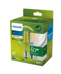 Lampadina a led philips trasparente luce calda 60w 2700k, e27